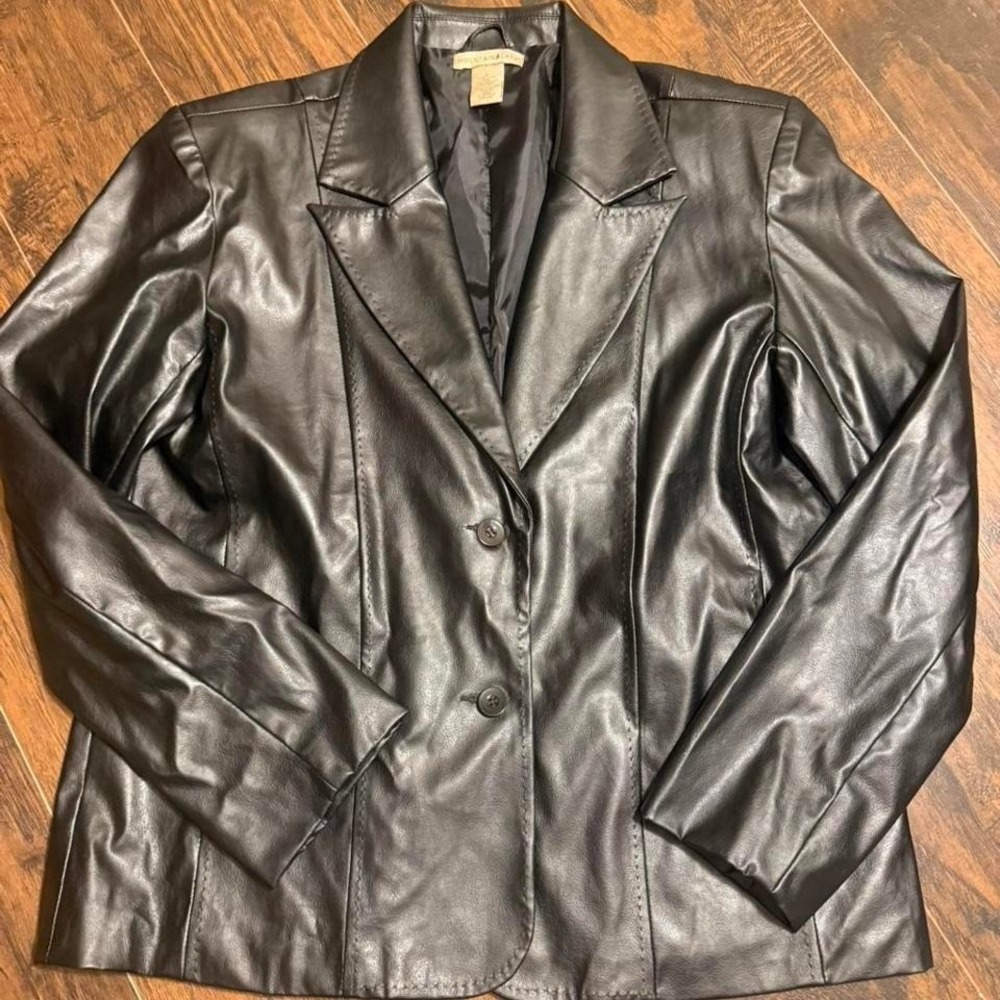 Mountain Lake Vintage Leather Blazer Black Jacket Women Large 90s Y2K Minimalist